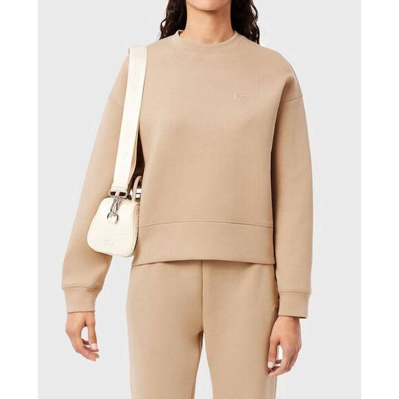 NEW LACOSTE oversized cotton sweatshirt in beige